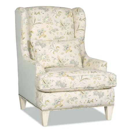 Transitional Wing Chair with Tapered Legs and Nailhead Trim